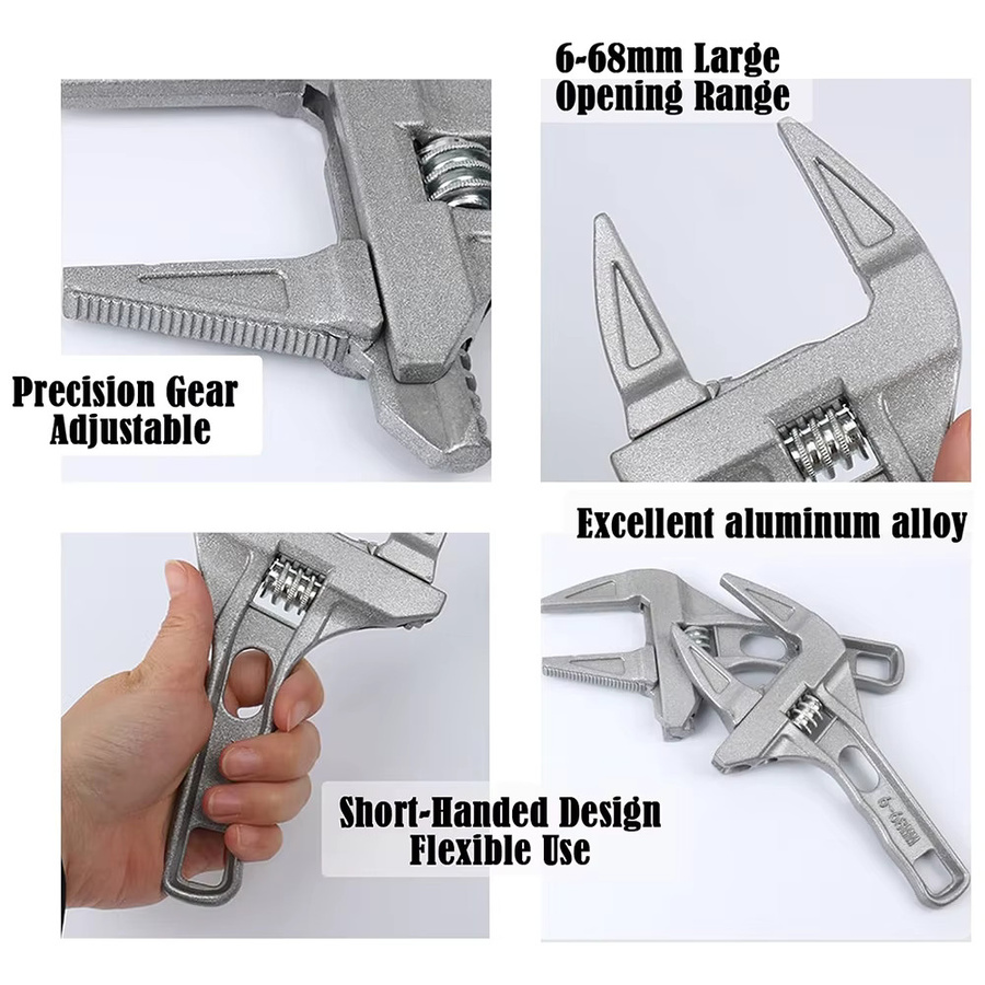 Verstellbarer Backschlüssel von WOZOBUY aus Aluminiumlegierung in Silber für Sanitärinstallationen und Reparaturen, Spannbereich 6–68 mm - Bild 4