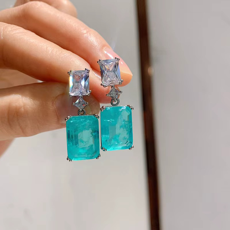 Huitan Ohrringe, blauer quadratischer Stein, Damen - Bild 2