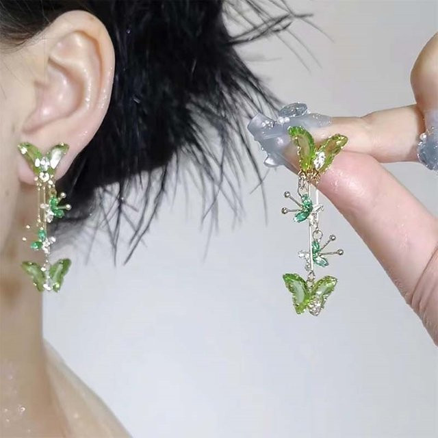 BELLA-Bee Ohrringe, Schmetterling, grüne Zirkonia, Quaste, Damen - Bild 1