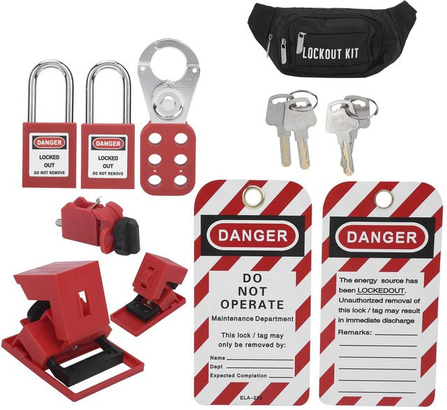 Neoglint Sicherheits-Lockout-Tagout-Kit Multifunktionales Montagewerkzeug mit Tasche in Schwarz und Rot - Bild 1