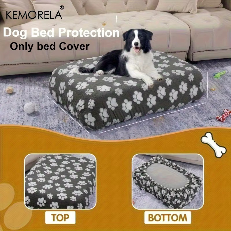 KEMORELA Hundebettdecke aus Plüsch mit Cartoon-Fußabdruck in Grau, waschbar und elastisch für kleine bis große Hunde - Bild 2
