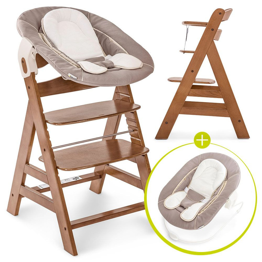 Hauck Alpha Plus Walnut Newborn Set 3-teilig mit Neugeboreneneinsatz und Wippe in Beige und Braun - Bild 1