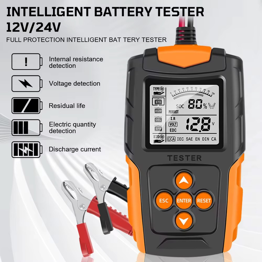 JFIND Digitaler Batterietester für 12V und 24V, Batterieanalysator für AGM, GEL und Nassbatterien, Diagnosewerkzeug für Anlasser und Ladung für Auto und LKW, Orange - Bild 3