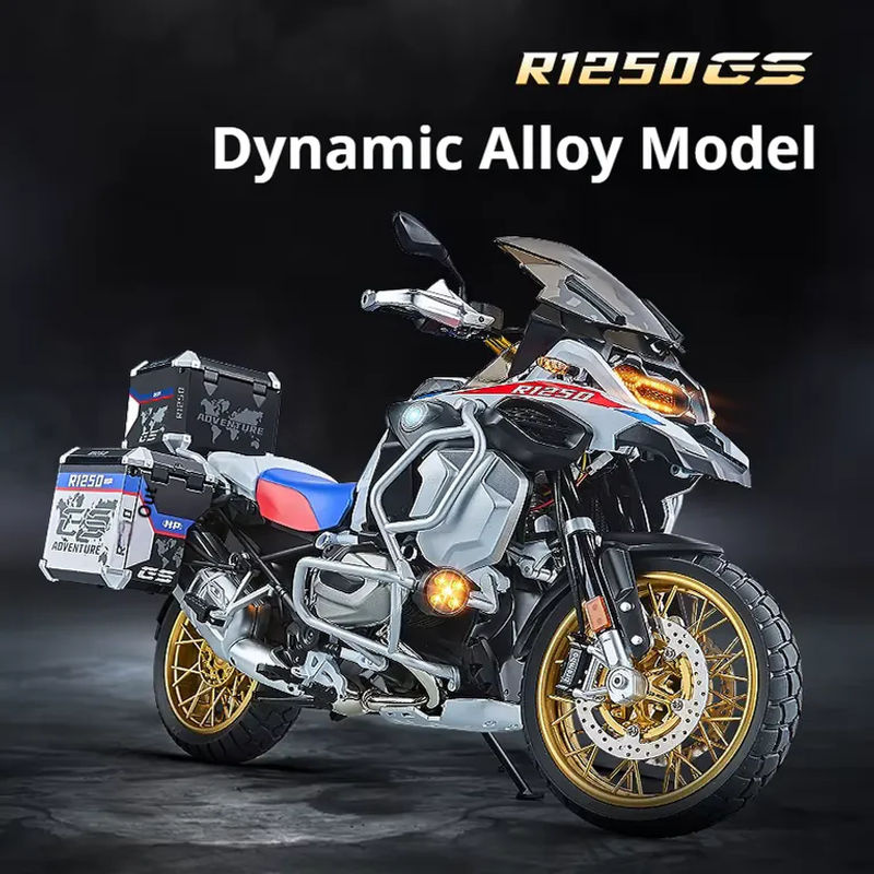 BMW R1250GS ADV Motorradmodell aus Metall im Maßstab 1:7 mit Sprühfunktion in Blau, Weiß und Mehrfarbig - Bild 2