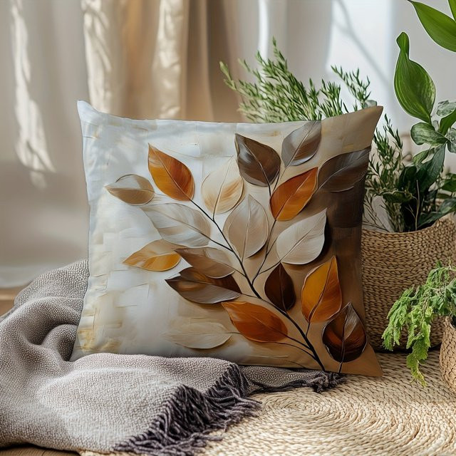 VIKAMA Nordic Leaf Kissenbezug mit floralem 3D-Druckdesign, quadratisch, B/T/H: 30 x 30 x 30 cm - Bild 1