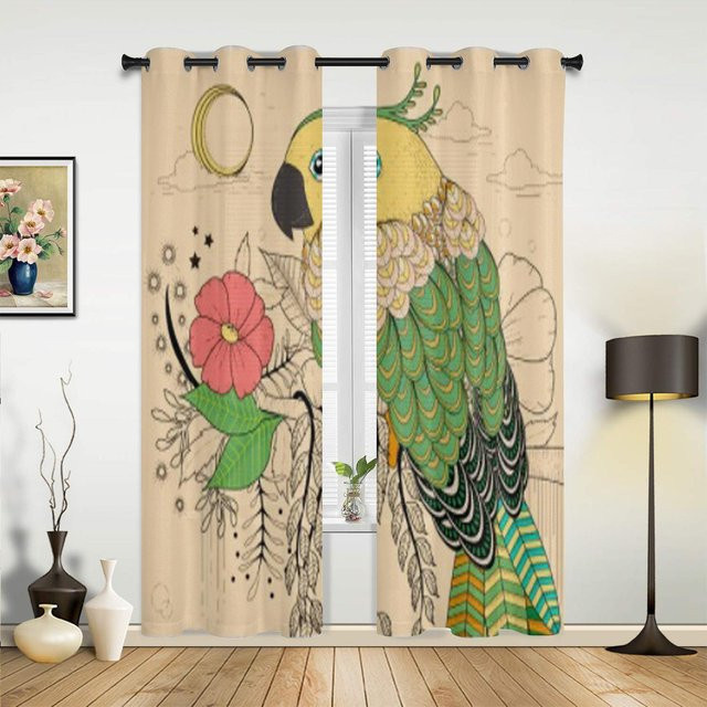 Super Six Vorhang mit Papagei-Design in Beige, halbtransparent, Breite: 135 cm, Höhe: 60 cm - Bild 1