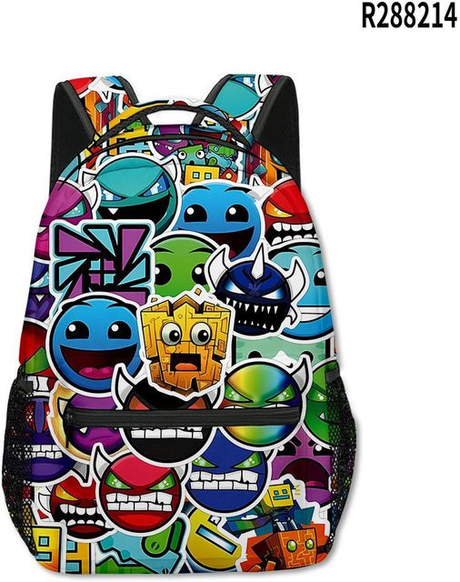 Geometry Dash Schüler Rucksack von Fancy Style Studio, wasserdichter 3D-Druck Rucksack für Jungen und Mädchen in Multicolour - Bild 1