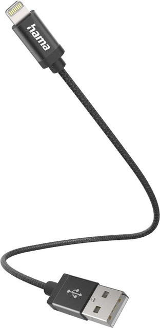 Hama USB-A auf Lightning Ladekabel aus Nylon in Schwarz, 0,2 m - Bild 1