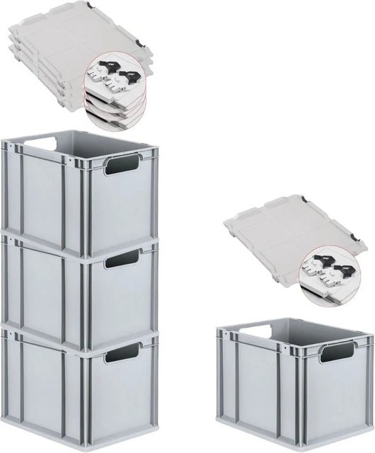 PROREGAL Spar Set 4x Eurobox Nextgen Economy mit Scharnierdeckel und schwarzen Schiebeschnappverschlüssen, Grau/Schwarz, H x B x T: 32 x 30 x 40 cm - Bild 1