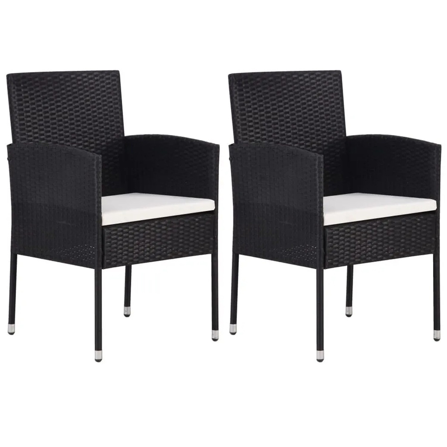 Furnicato Gartenstuhl-Set aus Polyrattan mit Kissen in Schwarz und Cremeweiß, 2 Stück - Bild 2