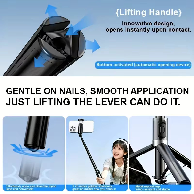 QAML All-in-One Selfie-Stick und Stativ mit kabelloser Fernbedienung, 165 cm, ausziehbar, in Schwarz oder Weiß - Bild 5