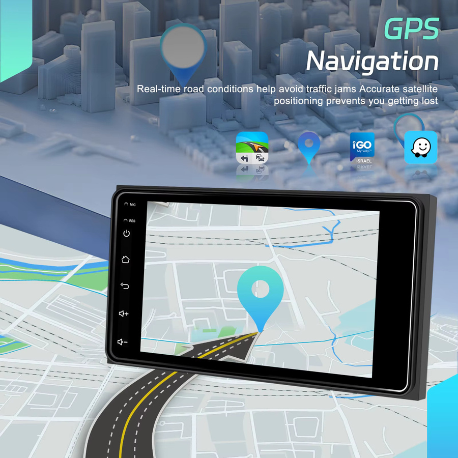 Podofo Android Autoradio mit 7 Zoll Display, 6GB RAM und 128GB Speicher für Toyota Corolla, RAV4, Hilux und Land Cruiser 100, inklusive GPS, WiFi, Bluetooth, CarPlay und Android Auto, Farbe: Schwarz - Bild 2