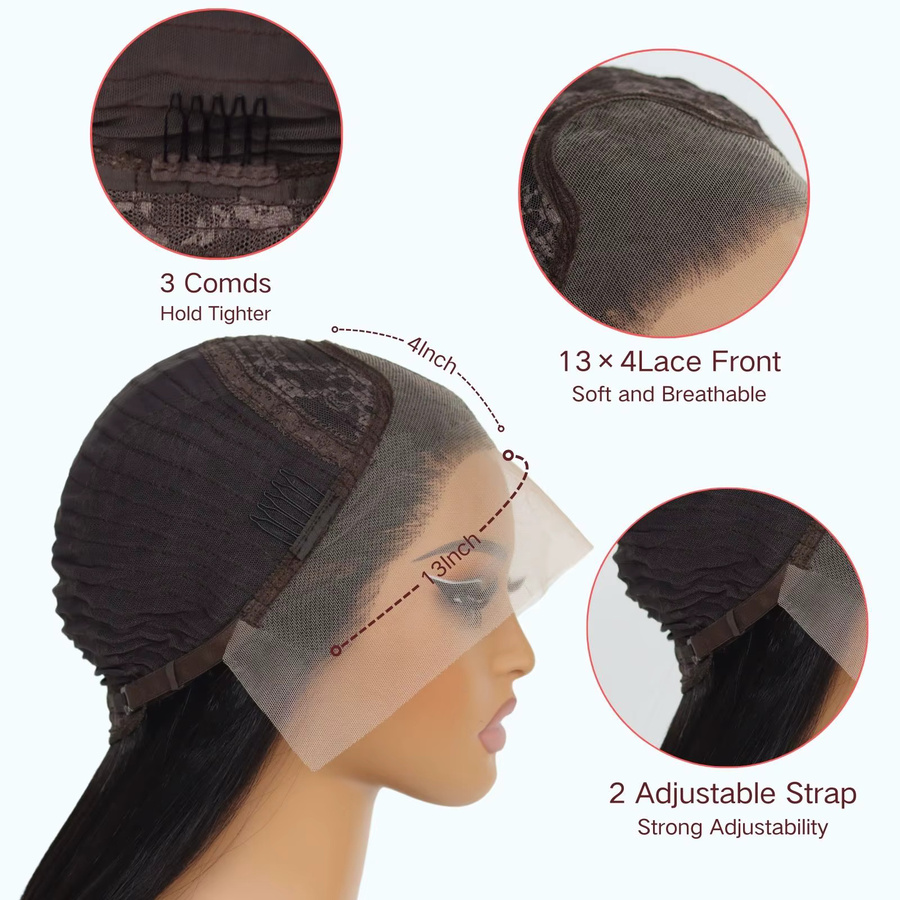 SALLYWELL Lace-Front-Perücke, synthetisch, 32 Zoll, schwarz, gerade - Bild 5