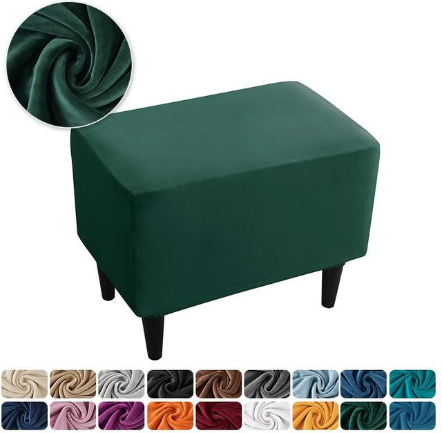 Elastischer Fußhockerbezug aus Samt von Yiran Furniture in Dunkelgrün, B/T/H: 55 x 35 x 20 cm - Bild 1