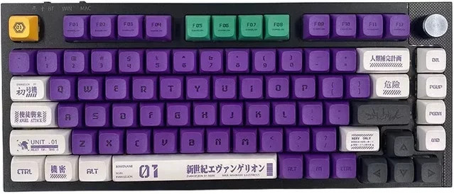 Bandai Evangelion EVA-01 Keycaps Set aus PBT im XDA Profil für mechanische Tastaturen mit MX Cherry und Gateron Switches in Lila - Bild 1