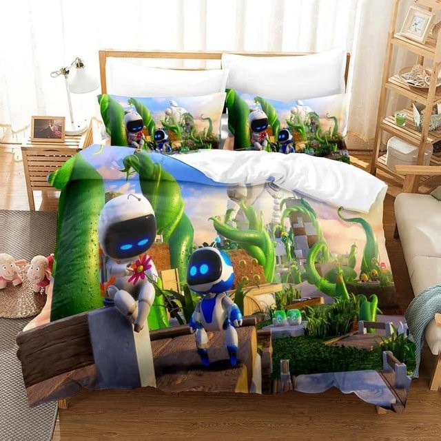 Astro Bot Bettwäsche Set mit 3D-Druck, dreiteiliges Cartoon Anime Schlafzimmer Set aus Mikrofaser, Multicolor, B/H: 240 x 210 cm - Bild 1