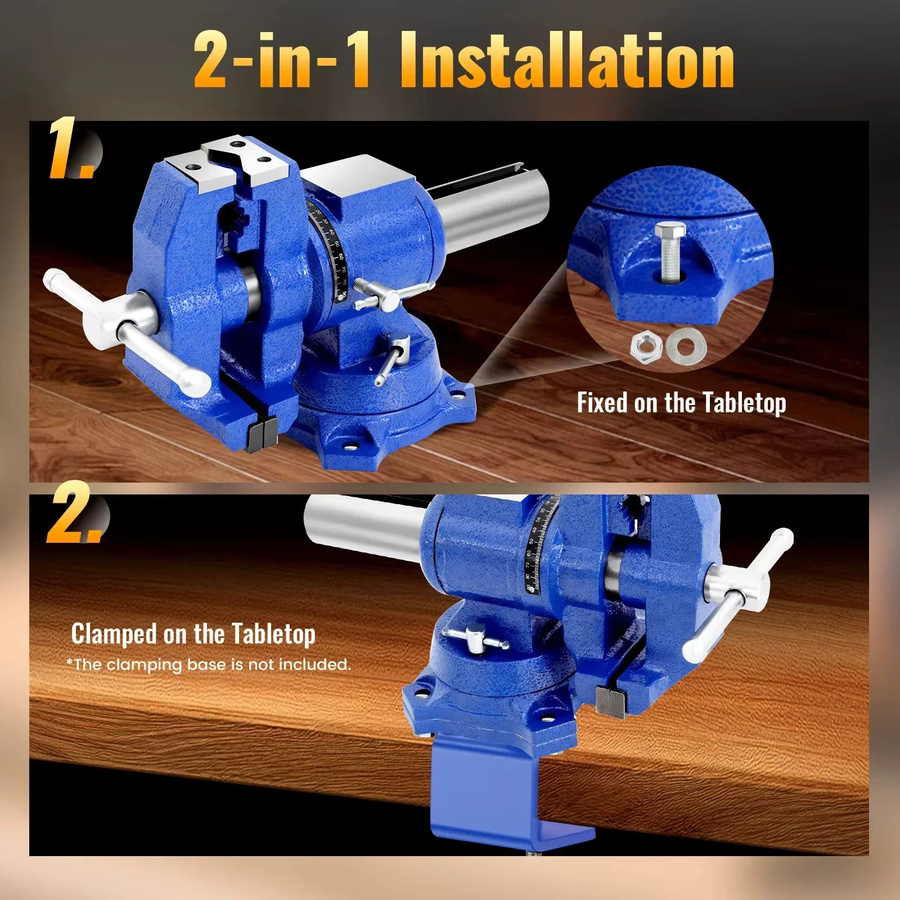 CNCEST 2-in-1 Multifunktions-Schraubstock mit 360 Grad Drehbarkeit, Blaue Parallel-Werkbank 100 mm für Holzbearbeitung und Modellbau - Bild 2