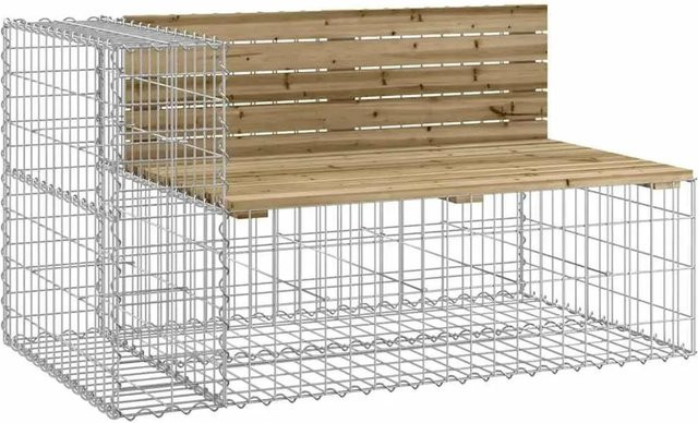 DELUKE Gartenbank Gabionen INO aus Stahl und Kiefernholz in Braun mit rustikaler Optik, B/T/H: 122 x 71 x 65,5 cm - Bild 1