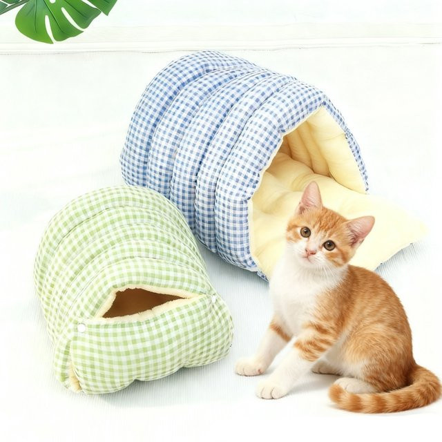 Booteely Haustierbett für Katzen und Hunde, faltbarer Kuschel-Schlafsack in Blau, weiches Höhlenbett für den Innenbereich - Bild 1