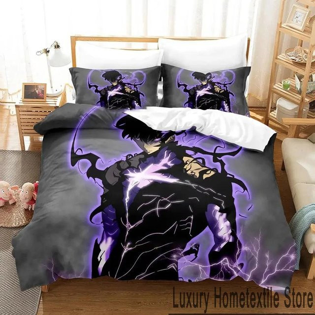 Bettwäsche-Set Solo Leveling Anime mit Bettbezug und Kissenbezug von JMG Household Supplies, Farbe Grau, B/H: 135 x 200 cm - Bild 1