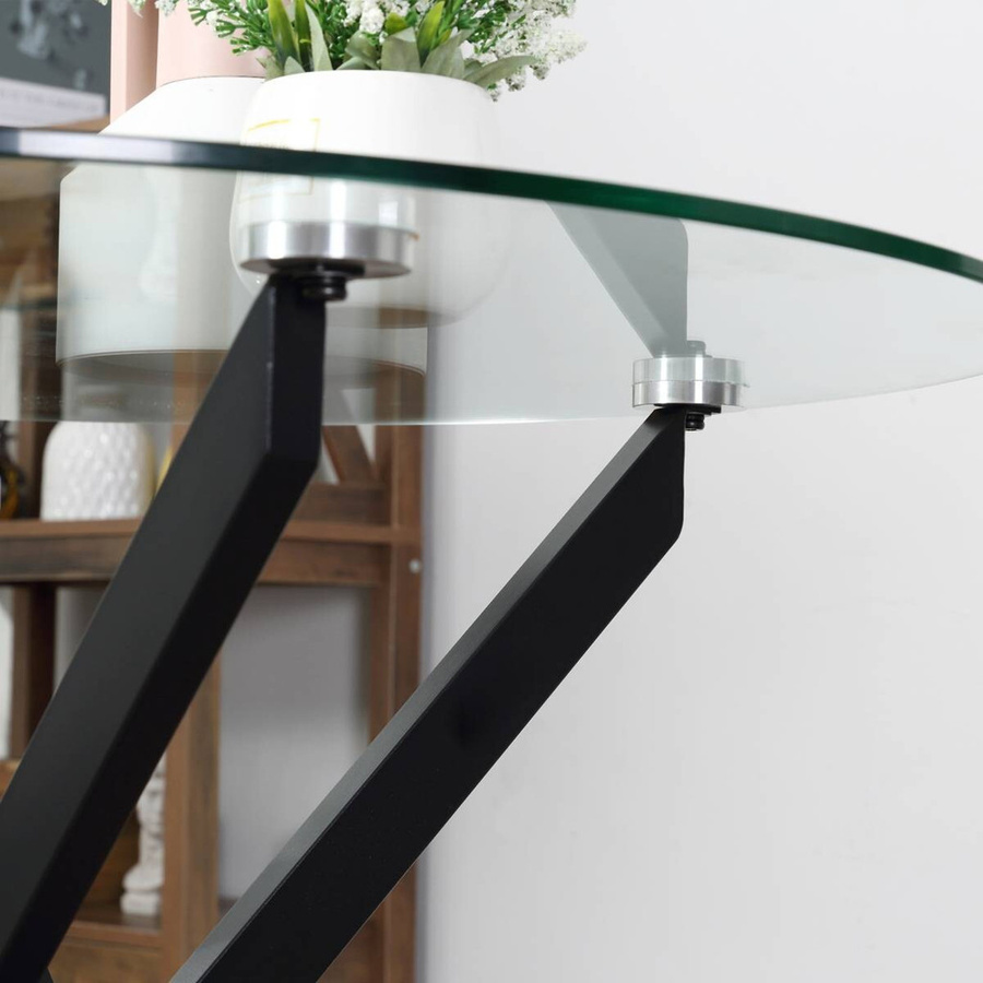 HOMCOM Beistelltisch rund in Schwarz mit Sicherheitsglas und Metallgestell B/T/H: 80 x 80 x 75 cm - Bild 2