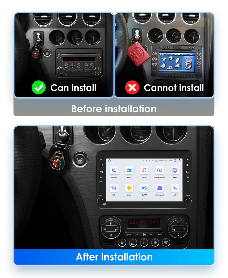 OSSURET Android Autoradio für Alfa Romeo 159 Brera Spider Sportwagon mit 1Din Multimedia-System, Wireless Carplay, GPS, Bluetooth und Wi-Fi in Schwarz - Bild 2