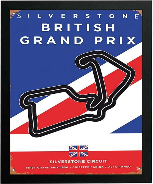 Minimalistisches Poster Silverstone Rennstrecke 1950 Britischer Grand Prix Giuseppe Farina Alfa Romeo, Mehrfarbig - Bild 1