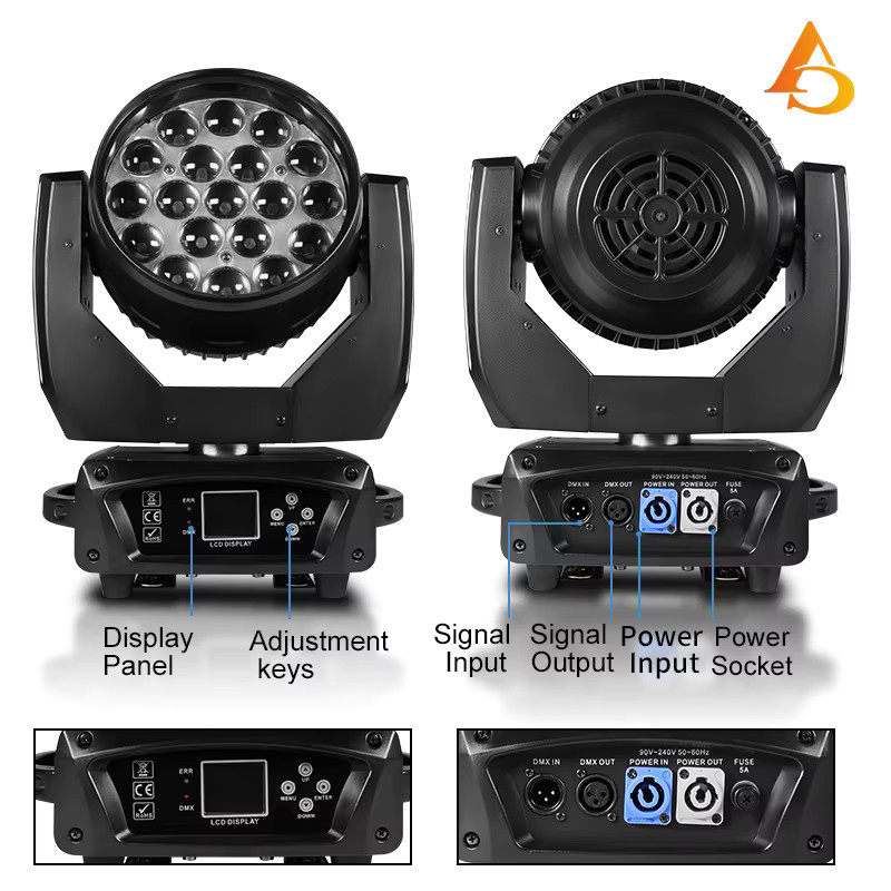 LED DMX Moving Head Beam mit 19x15W RGBW Zoom und Flightcase in Schwarz - Bild 2