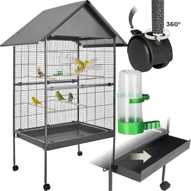 tectake Vogelkäfig Bubi in Hammerschlagoptik mit 2 Türen und Rollen, Anthrazit, B: 85 cm, T: 60 cm, H: 168 cm - Bild 1
