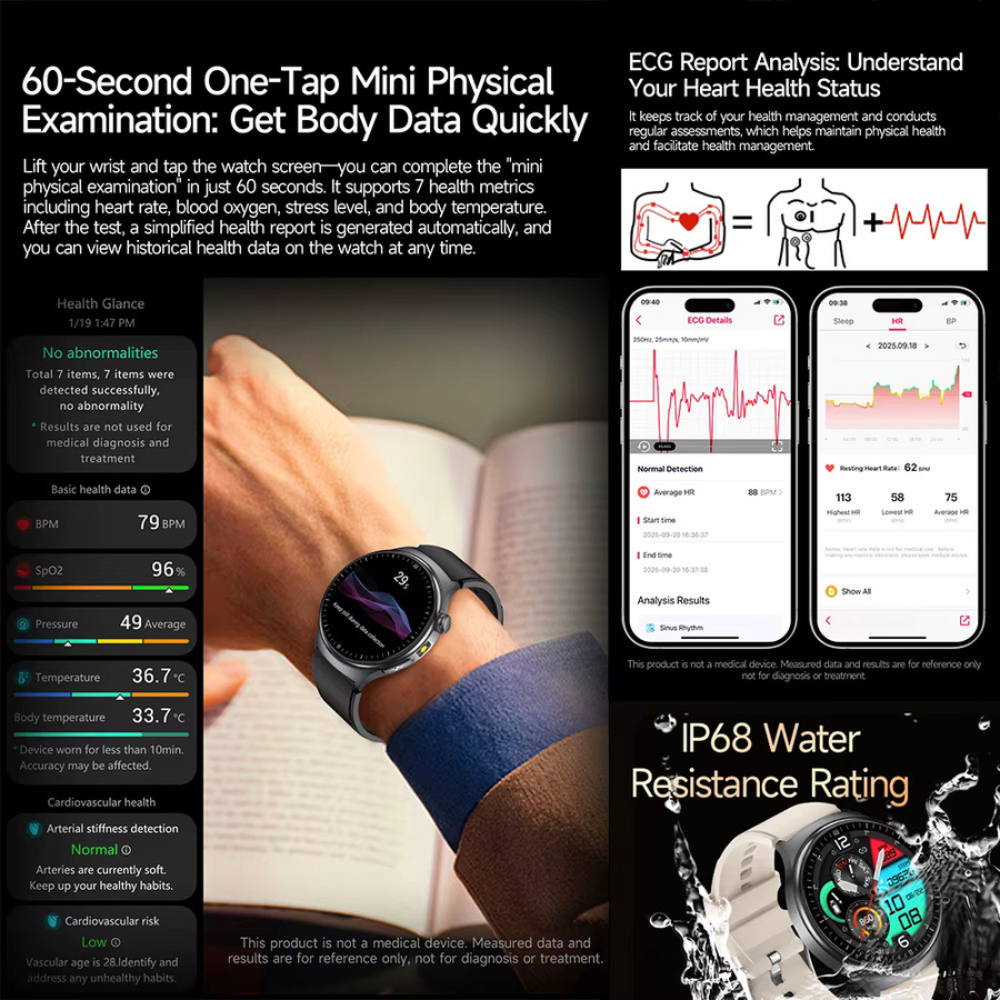 OUIO Smartwatch, Schwarz, Herren, Bluetooth, Rund - Bild 2