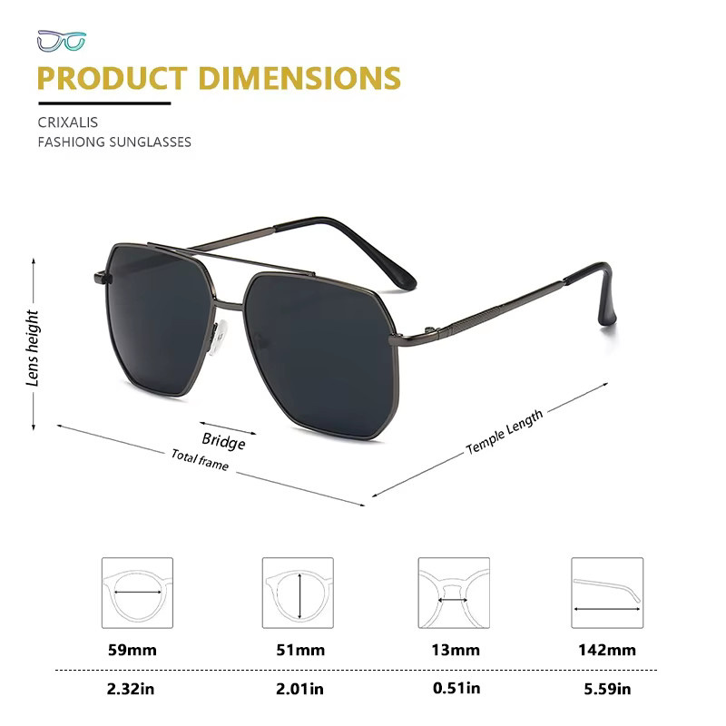 CRIXALIS Sonnenbrille Polygon, Metall, Vollrand, Unisex, Schwarz - Bild 3