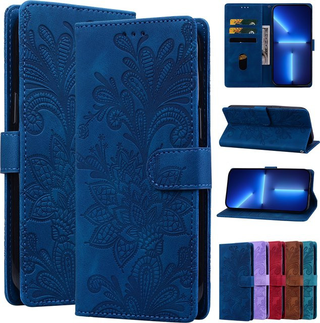 Magnetische Leder-Schutzhülle mit Prägung und Brieftaschenfunktion für Xiaomi Redmi 14C 13C 12C 11A 10 9 8A A4 A3 A2 A1 Plus 4G/5G in Braun oder Blau - Bild 1