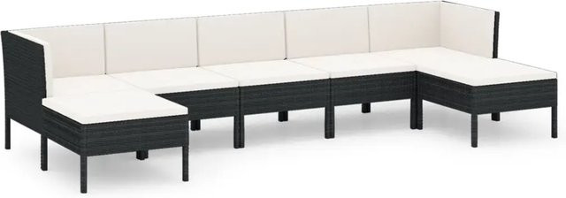 vidaXL 7-tlg. Garten-Lounge-Set aus Poly Rattan in Schwarz mit Auflagen und Ottoman in L-Form - Bild 1