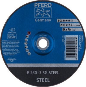 PFERD Schruppscheibe SG STEEL Leistungslinie Blau für Stahl Durchmesser: 230 mm, Breite: 7,2 mm, Bohrung: 22,23 mm - Bild 1