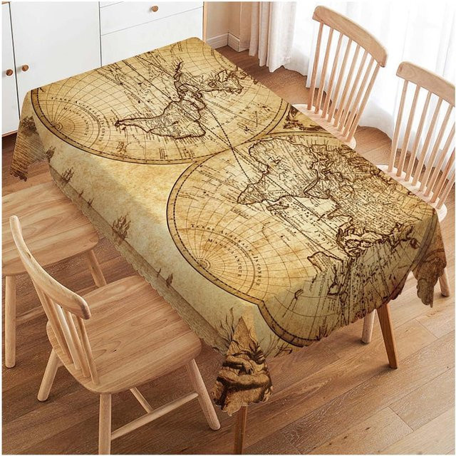 Wasserdichte Tischdecke JINGYUE Pet mit Vintage Weltkarte Design, beige, B/T: 140 x 140 cm - Bild 1