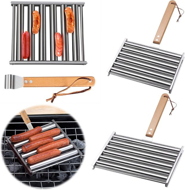 APWIKOGER Hot Dog Roller aus Edelstahl in Silber für 5 Würstchen zum gleichmäßigen Grillen - Bild 1