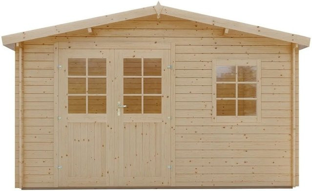 Finn Art Gartenhaus Schweden 18 Blockhaus aus Holz mit Doppeltür, B/T: 4 x 3 m, 28 mm Blockbohlen, Beige - Bild 1