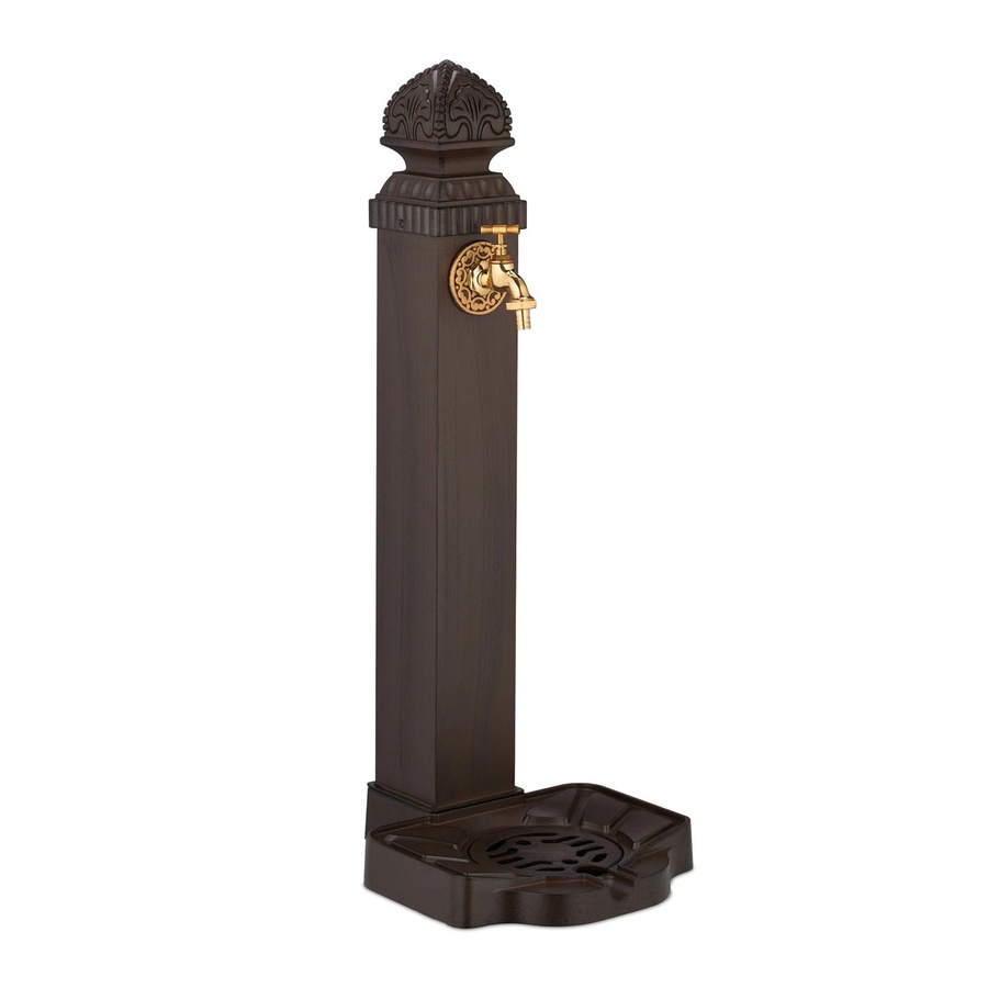 Relaxdays Standbrunnen im Nostalgie-Design aus Aluminium und Eisen in Dunkelbraun und Gold mit Wasserhahn und Becken, H: 77 cm, B: 29 cm, T: 33,5 cm - Bild 2