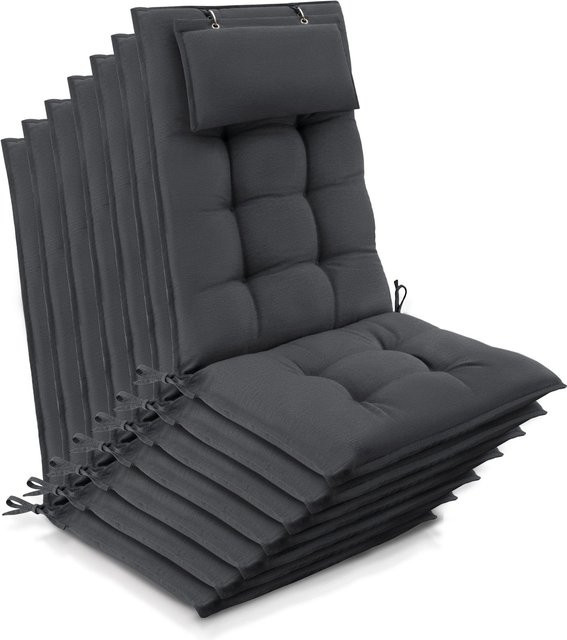 Beautissu 7er Set Sun-HL Hochlehner Auflage Anthrazit B: 120 cm, T: 50 cm, H: 8 cm - Bild 1