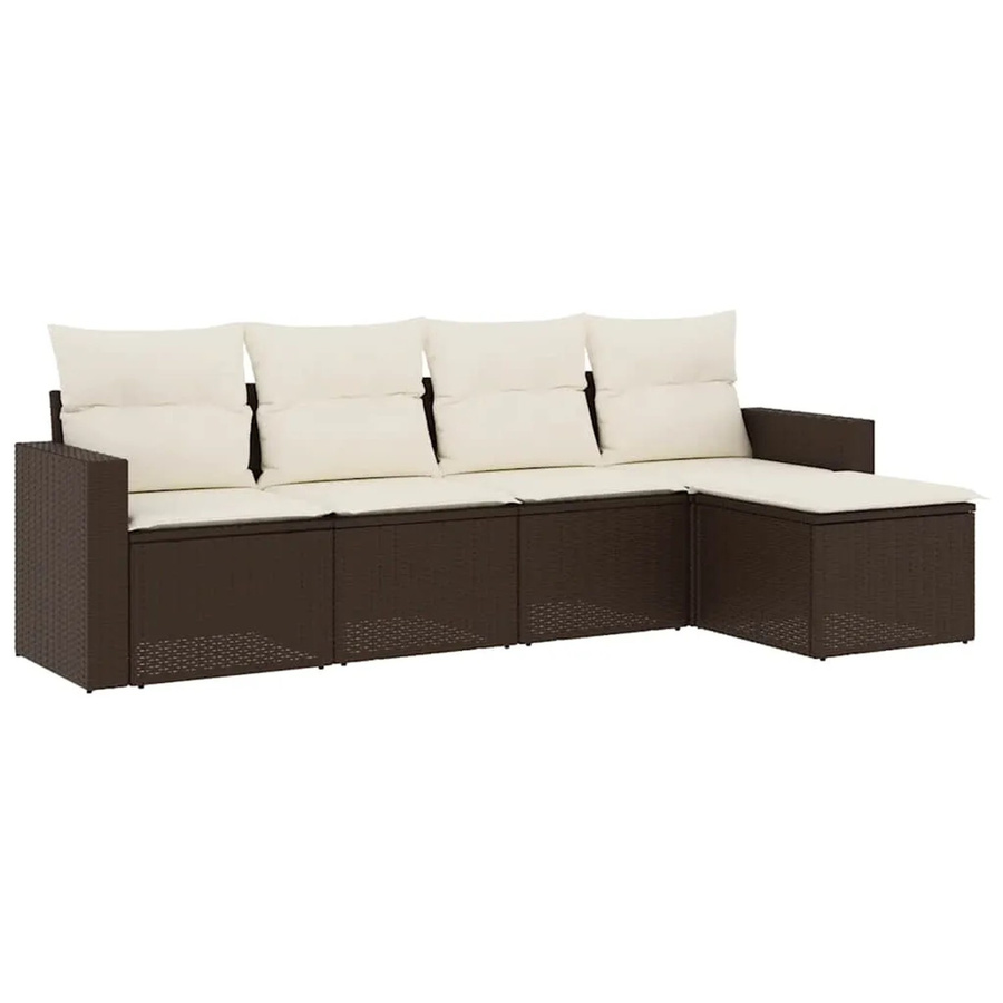 vidaXL 5-tlg. Garten-Sofagarnitur in L-Form aus Polyrattan mit Kissen, Braun - Bild 2
