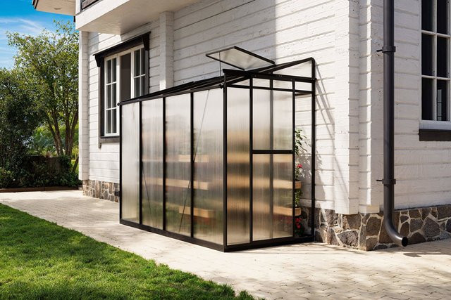 OUTFLEXX Verde Comfort Anlehn-Gewächshaus in Schwarz mit Aluminiumrahmen und Polycarbonat-Verglasung, B/T/H: 265 x 125 x 210 cm - Bild 1