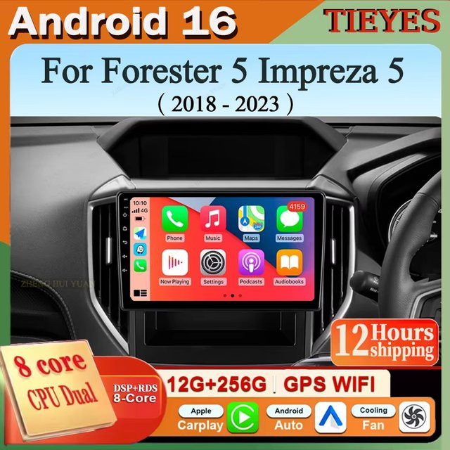 TIEYEZ Android 16 Autoradio mit GPS-Navigation und Wireless CarPlay für Subaru Forester 5 und Impreza 5 (2018 - 2023), Schwarz - Bild 1