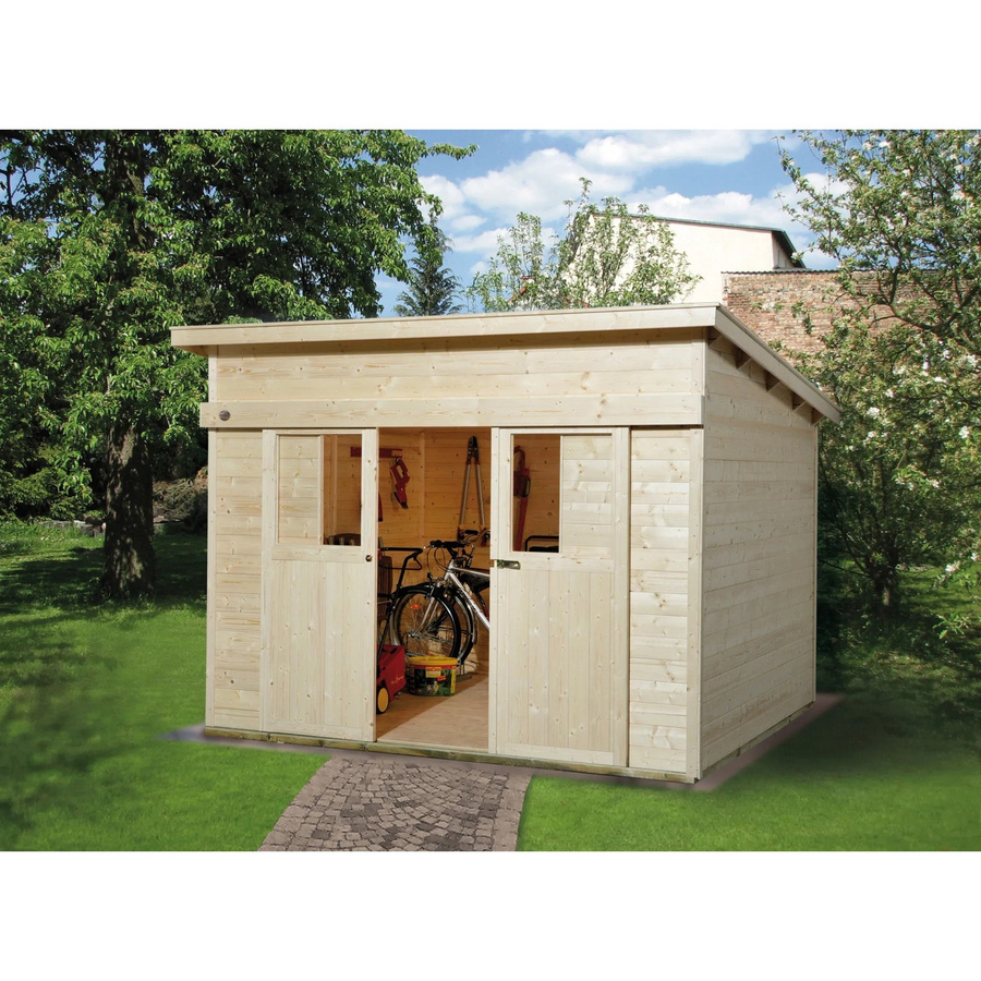 Weka Holz-Gartenhaus Turin mit Pultdach, unbehandelt, braun, B/T/H: 295 x 335 x 238 cm - Bild 2
