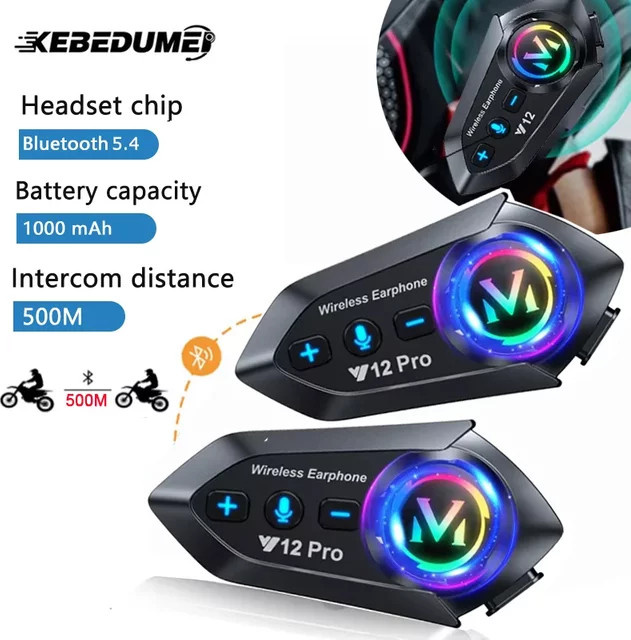 KEBETEME Bluetooth 5.4 Motorradhelm-Headset für 2 Fahrer, Wasserdichtes kabelloses In-Ear Headset mit FM-Radio und Sprachassistent, Schwarz - Bild 1