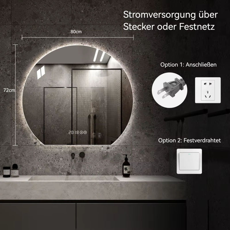 BOMP LED Rundspiegel für das Badezimmer, Dimmbar in 3 Farben, Beschlagfreie Wandmontage, Durchmesser: 80 cm, Multicolor - Bild 4