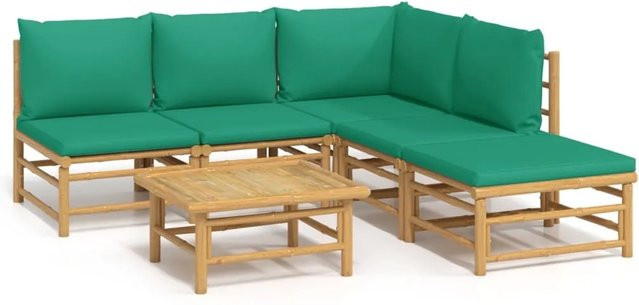 vidaXL 6-tlg Garten-Lounge-Set aus geöltem Bambus mit grünen Kissen Modell 8 - Bild 1