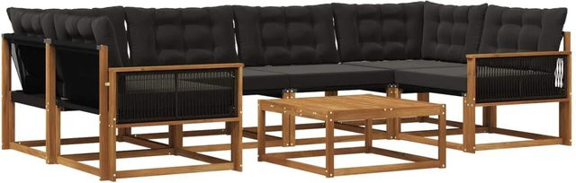 vidaXL Outdoor-Sofagarnitur in U-Form aus massivem Akazienholz mit Textilene und 7 Kissen in Natur und Schwarz - Bild 1