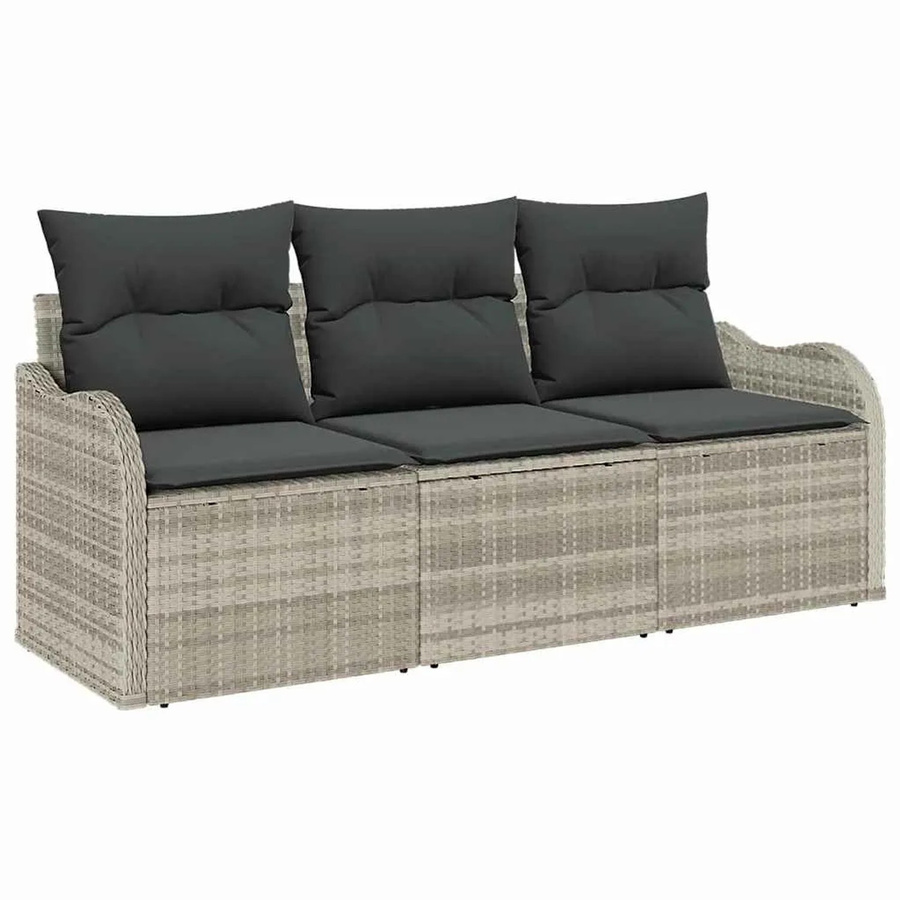 vidaXL Garten-Sofa-Set aus Polyrattan in Hellgrau mit Kissen für Terrasse und Balkon - Bild 2