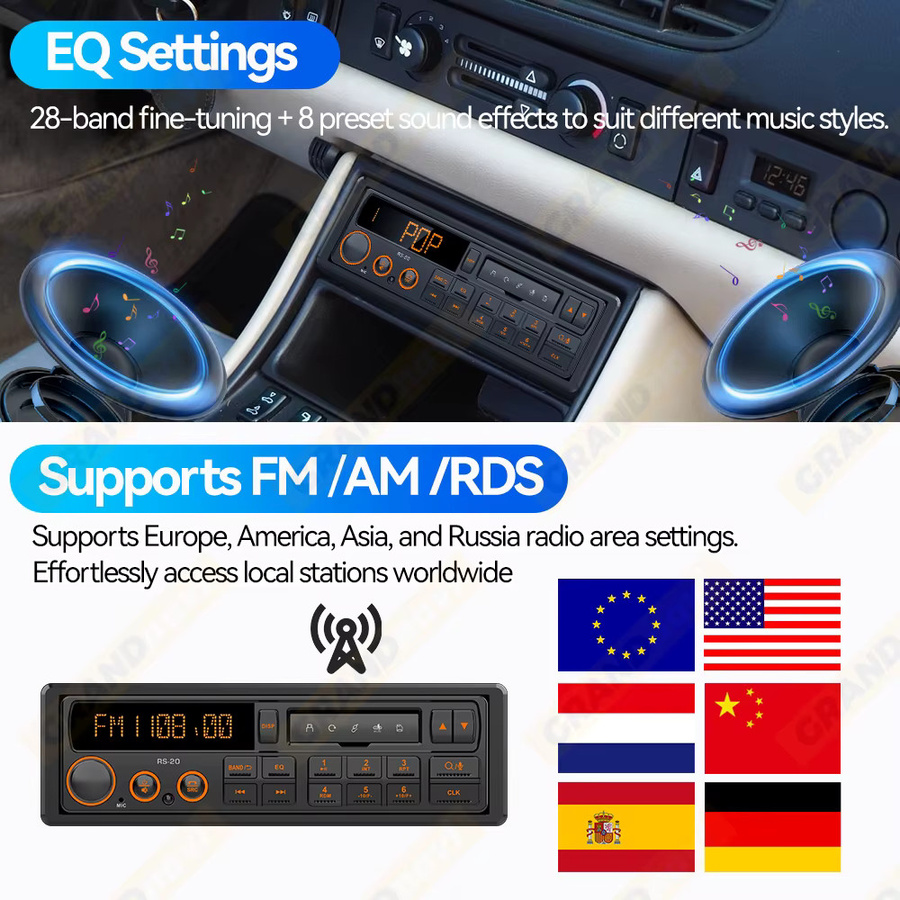 Grandnavi Retro MP3-Autoradio-Player in Schwarz mit Bluetooth, DAB+, USB und AUX für VW, Porsche, Mercedes Benz und BMW - Bild 4