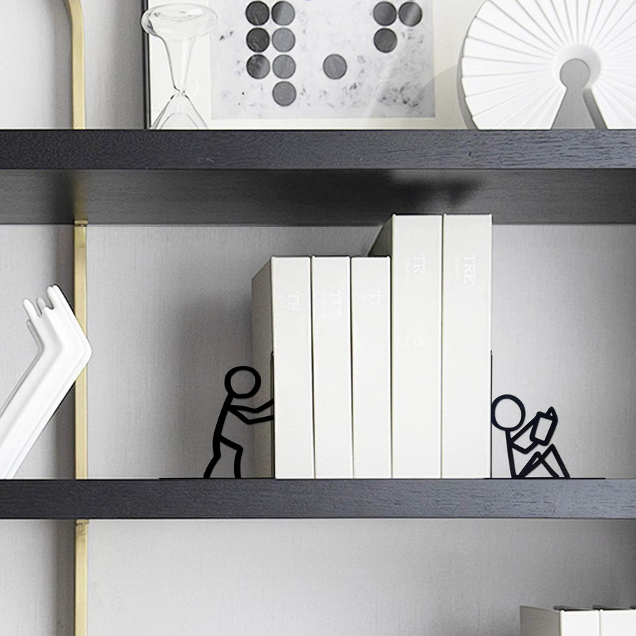 Schwarze Abstrakte Linien Buchstützen aus Metall in vertikaler Figurenform für dein Zuhause oder Büro - Bild 2